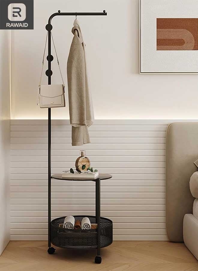 RAWAID Metal Clothes Rack Tree, Coat Rack with Side Table Basket and Wheels,Coat Rack with Stands, Industrial Style,Floor Hallway Cabinet with 3 Hooks for Clothes, Hats, Bags 40x40x175cm - Image 3